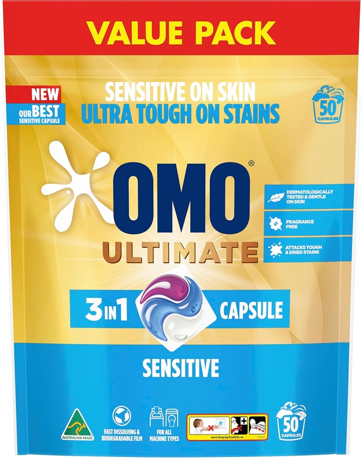 OMO Ultimate Sensitive 3 in 1 Laundry Capsules, 50 Washes.