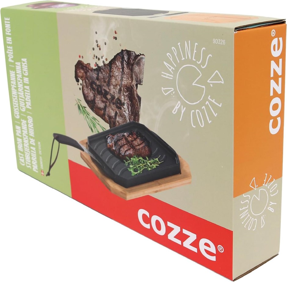 COZZE Reversible Cast Iron Pan with Detachable Handle & Bamboo Tray – Cast