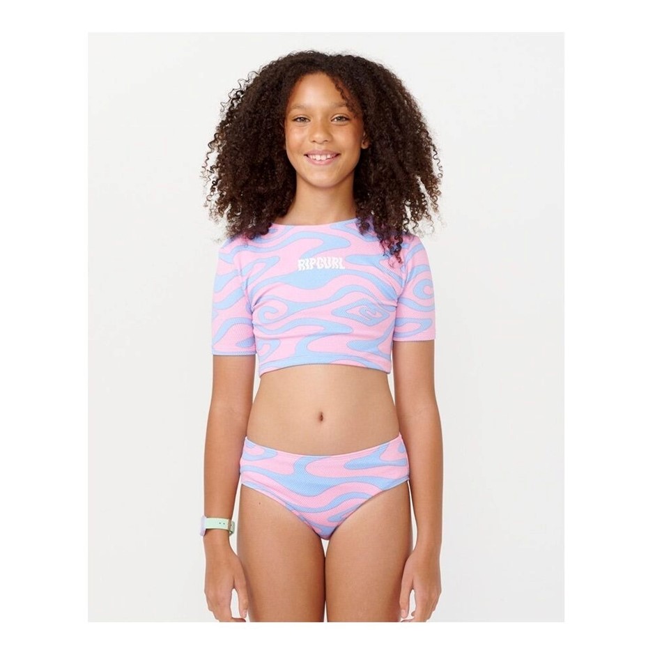 RIP CURL Girl's Sun Sol Short Sleeve Swim Wear Set, Size 10, Mid Blue. RRP: