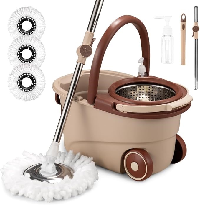 ZUNI 360° Spin Mop And Bucket Set With 3 Washable Microfiber Pads.