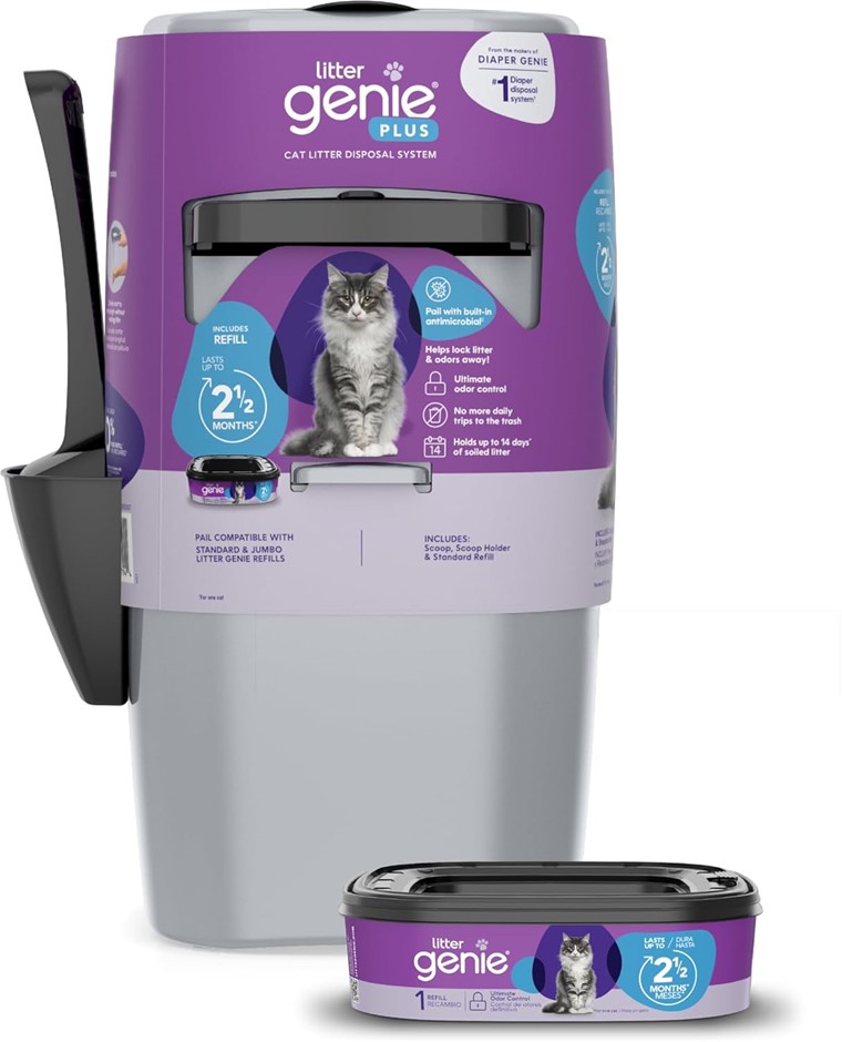 2 X LITTER GENIE Plus Pail, Silver, Scratches From Storage.