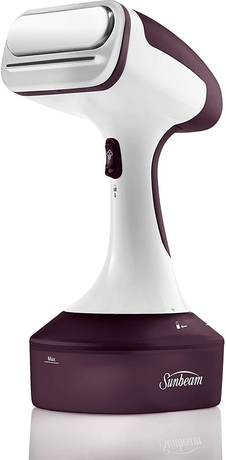 SUNBEAM Handheld Garment Steamer, Model SG1000, Maroon. NB: Damaged Outer B