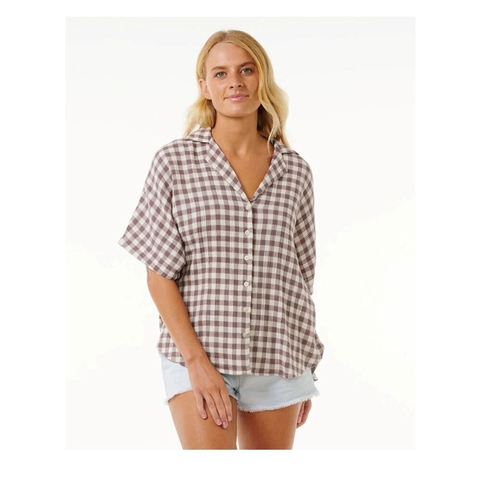RIP CURL Women's Premium Surf Check Shirt, Size 2XS, Eggplant. RRP: $89.99.