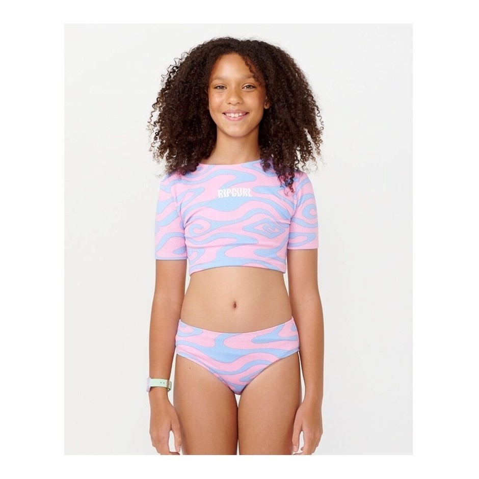 RIP CURL Girl's Sun Sol Short Sleeve Swim Wear Set, Size 14, Mid Blue. RRP: