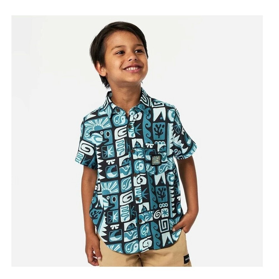 RIP CURL Boy's Geo Short Sleeves Shirt - Ocean, Size 5-6. RRP: 55.99. Buye