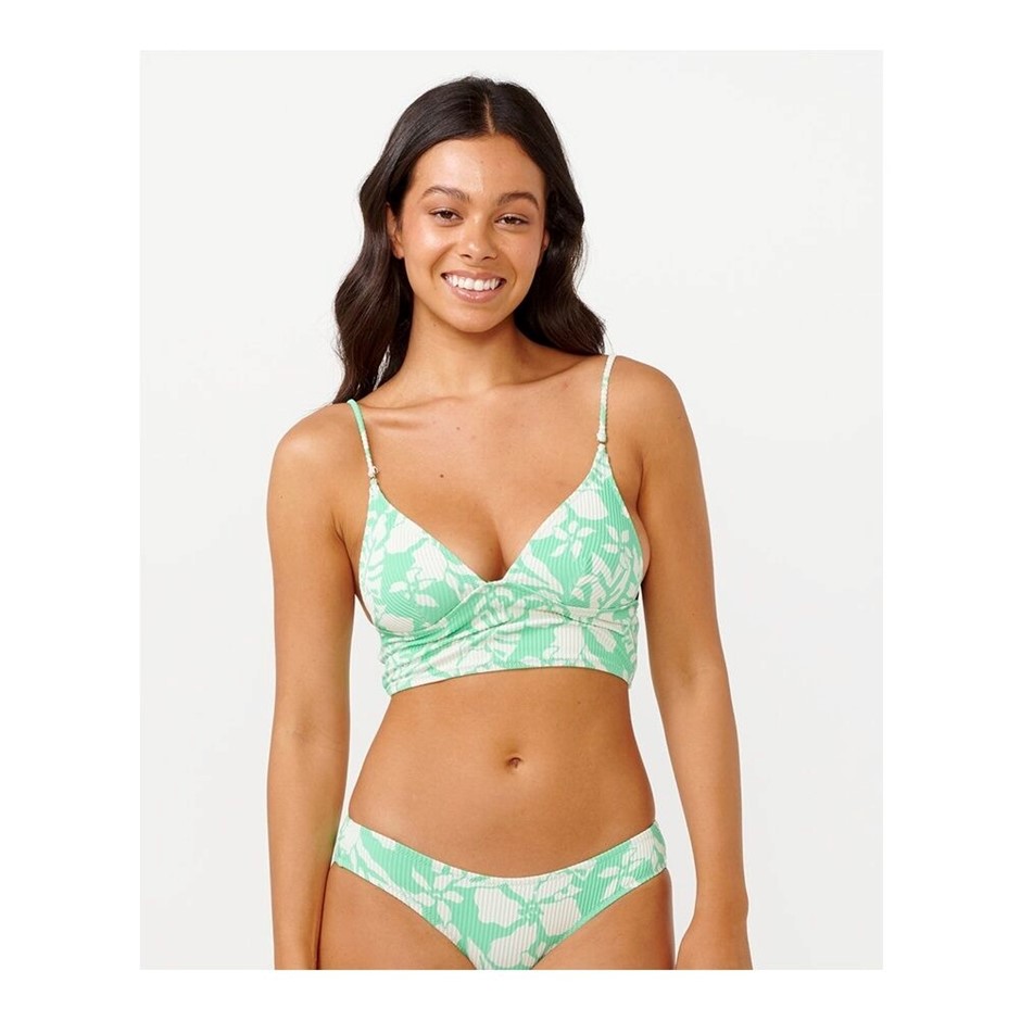RIP CURL Women's Sun To Sea Long Line Crop Bikini Top, Size XS, Aqua. RRP: