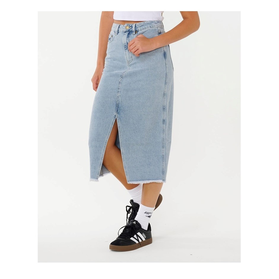RIP CURL Women's The Search Denim Midi Skirt, SizeM, Vintage Blue. RRP: $99