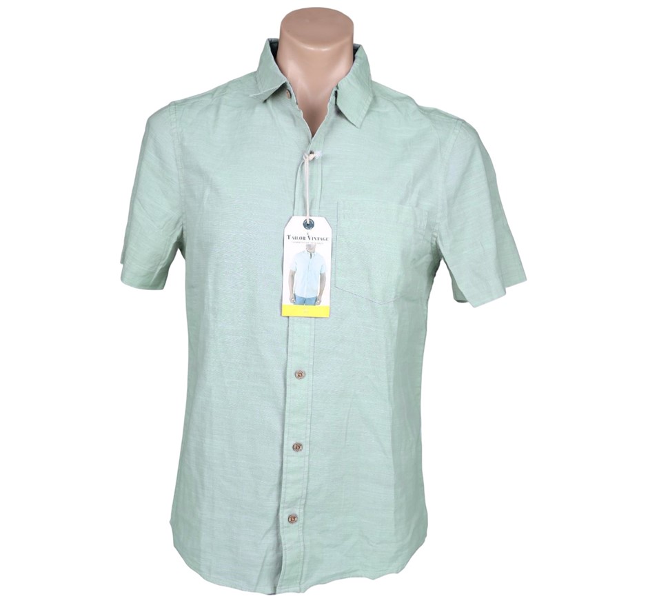 TAILOR VINTAGE Men's Airotec S/S Shirt, Size 2XL, 98% Cotton, Chinois Green