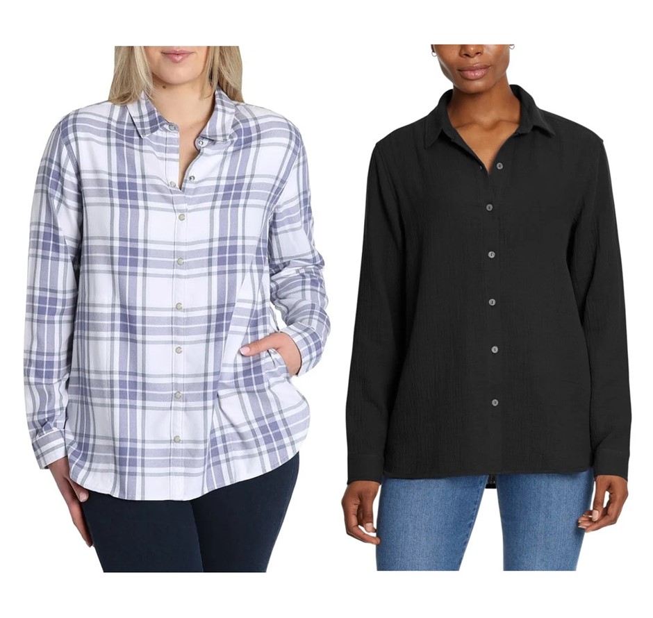2 x Women's Shirts, Size L, JACHS & BOSTON TRADERS, Violet Plaid & Black, 1