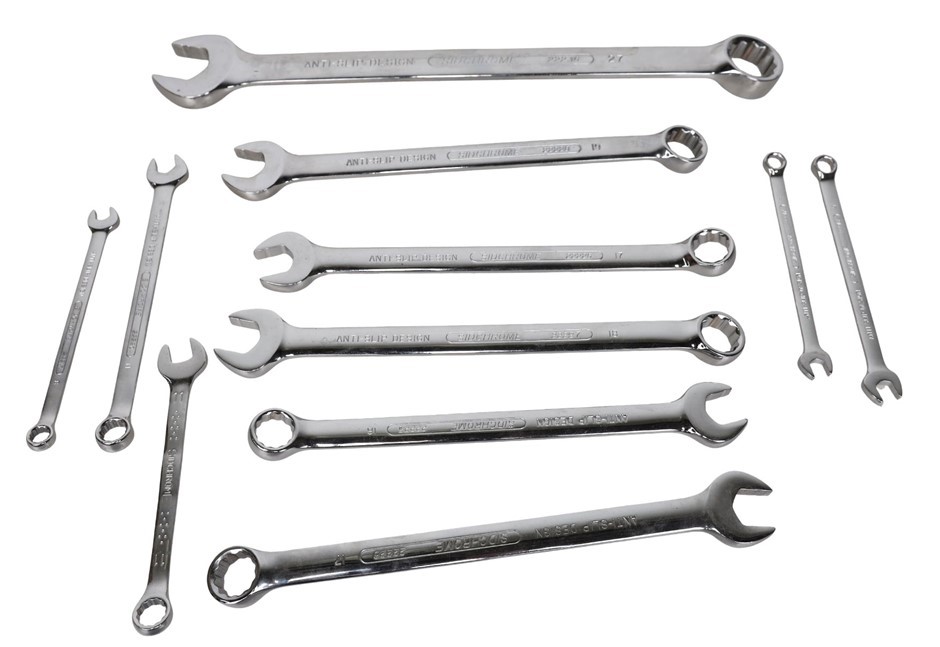 11 x Assorted SIDCHROME Open Ended Ring Spanners Sizes: 8mm to 27mm.