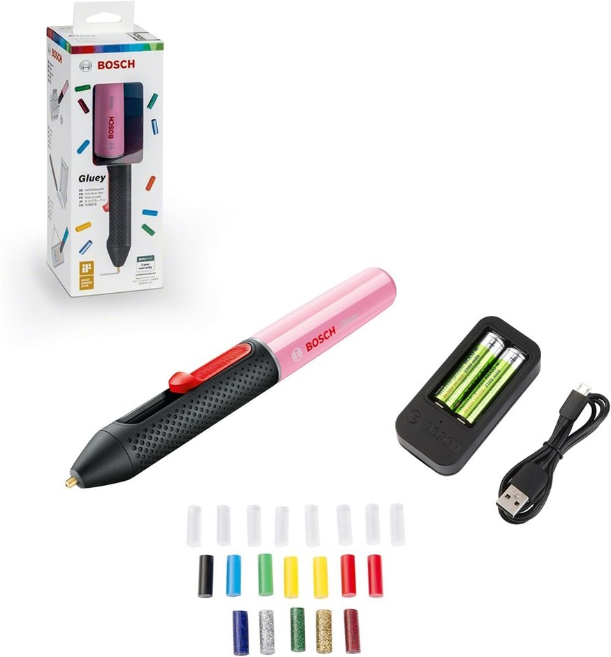 BOSCH Gluey Cordless Hot Glue Pen, Cupcake Pink (with 20 Glue Sticks, Pink,