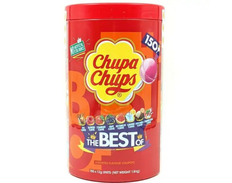 Pack of 150pc CHUPA CHUPS Lollipops (The Best Of), 1.8kg. N.B: Damaged pack