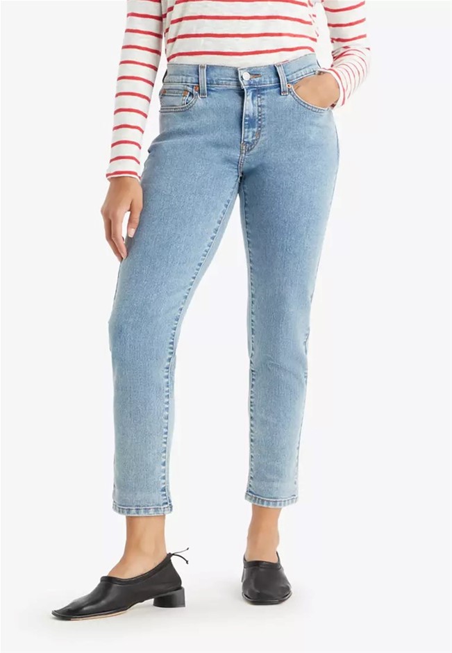 LEVI'S Women's Mid-Rise Boyfriend Jeans, Size 27x27, 80% Cotton, Light Indi