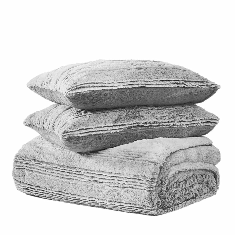 FRYE Carved Comforter Set Queen 3 Piece Grey. NB: Not in original packaging