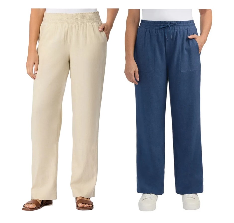 2 x Women's Wide Linen Pants, Size S, Incl: BRIGGS & TEDDI ROSE, Natural &