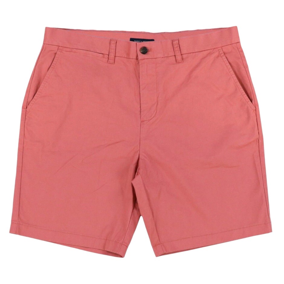 TOMMY HILFIGER Men's THFlex 9" Shorts, Size 34, 97% Cotton, Coral Red (XLS)