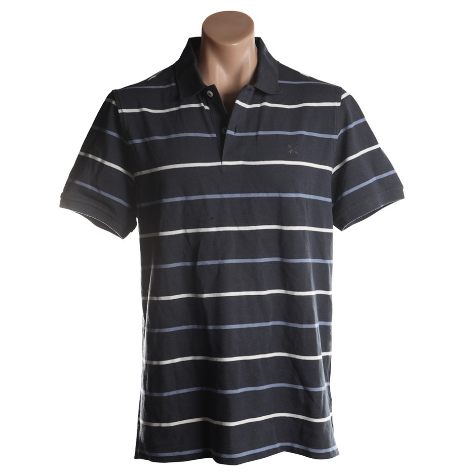 SPORTSCRAFT Men's John Stripe Polo, Size S, 100% Cotton, Charcoal/Grey, AG2