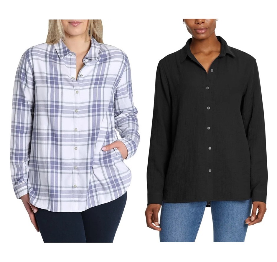 2 x Women's Shirts, Size L, JACHS & BOSTON TRADERS, Violet Plaid & Black, 1