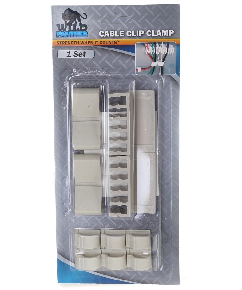 12 x Set of 10 Cable Clip Clamps c/w Adhesive Strip, Grey.