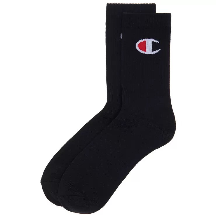 7 Pairs x CHAMPION Men's Crew Socks, Size 6-10, Cotton, Black, SXRT8G.
