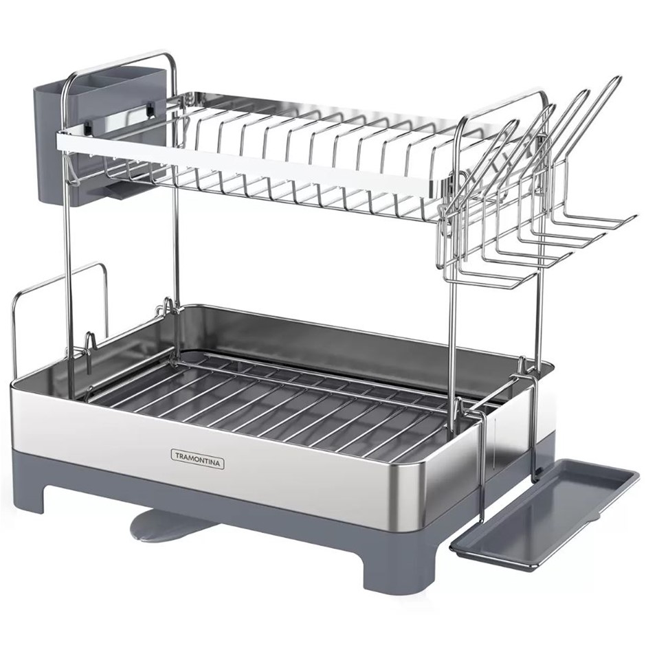 TRAMONTINA Stainless Steel 2-Tier Dish Drying Rack. N.B: Minor use, damaged