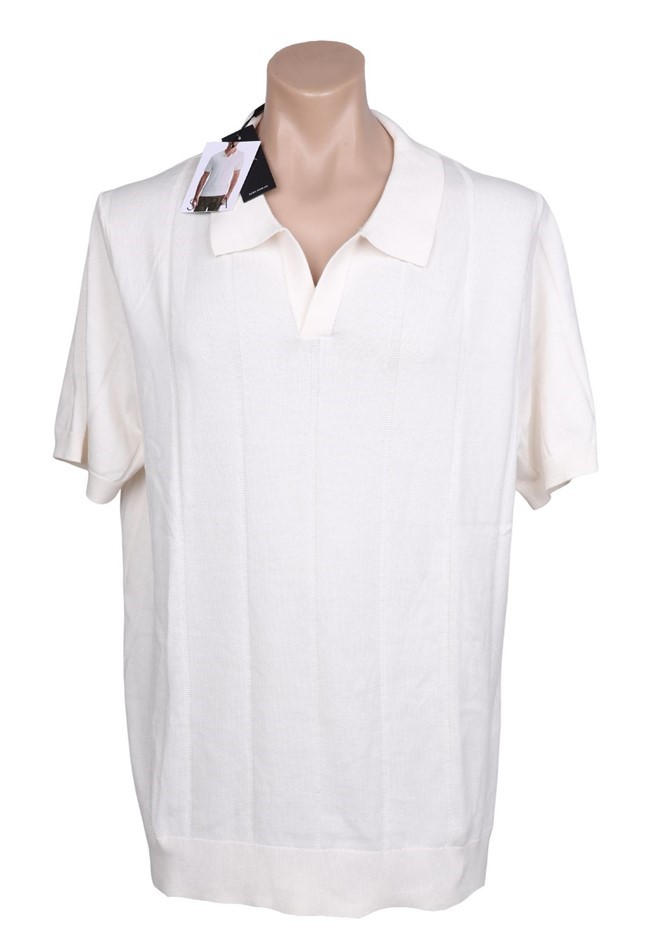 SABA Men's Knit Polo, Size M, 100% Cotton, Cream, AG2124. Buyers Note - Di