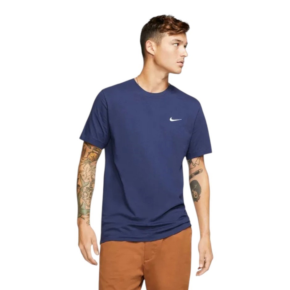 NIKE Men's Embroidered Swoosh Tee, Size M, 100% Cotton, Navy/White (410), B