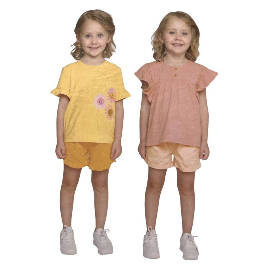 PEKKLE 4pc Kids' Tops & Shorts Set, Size 5, DTP Sun Flower. Buyers Note -