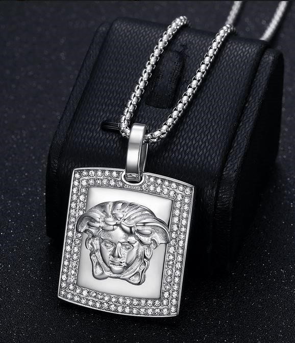 Italy 925 Silver Hip Hop Men's Necklace (Stamps)-Free Chain