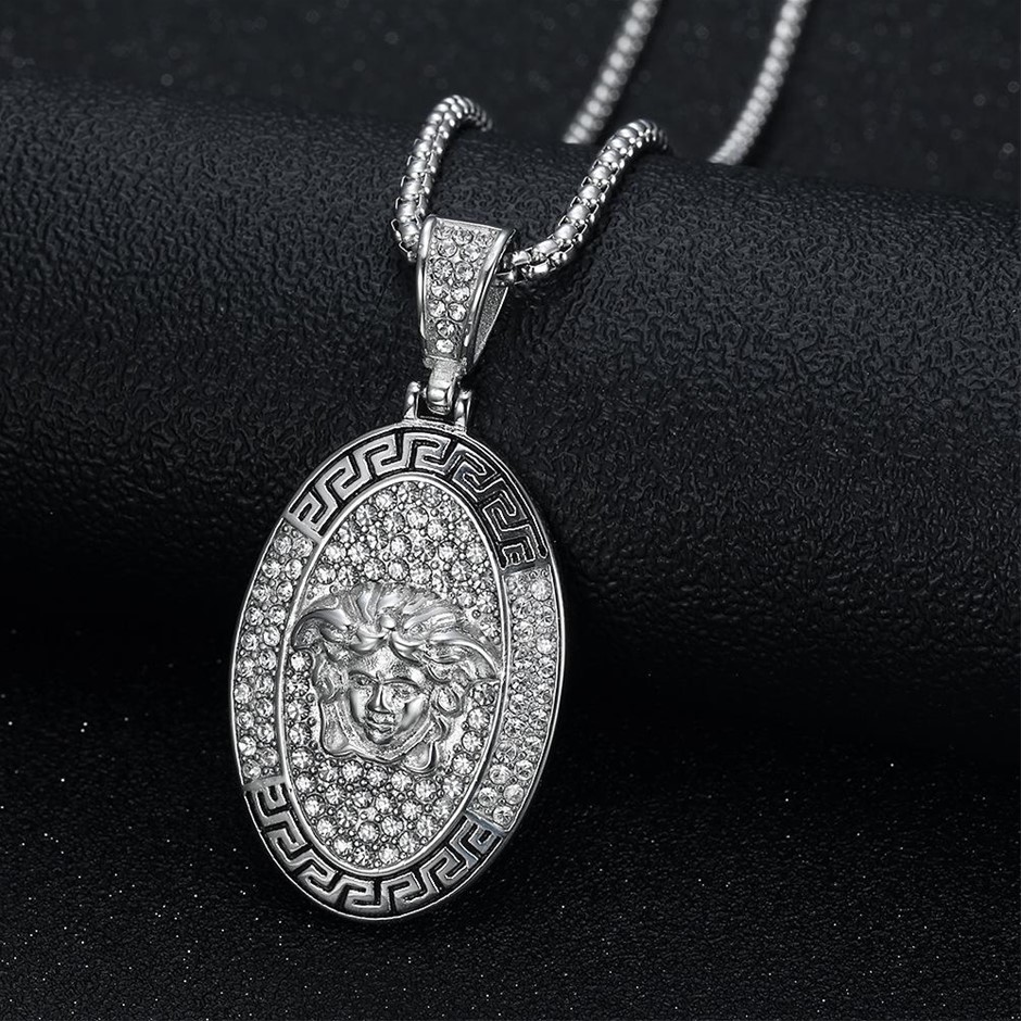 Italy 925 Silver Hip Hop Men's Necklace (Stamps)-Free Chain