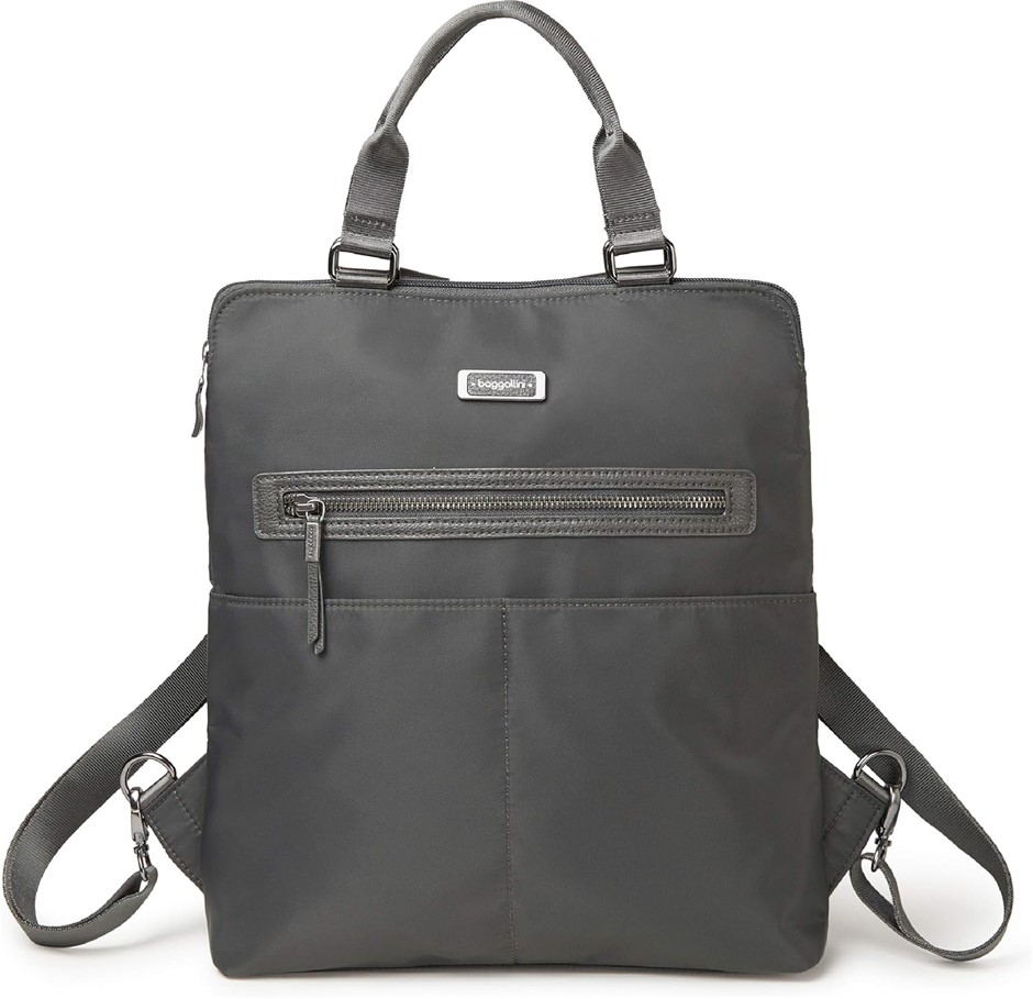 Baggallini womens Jessica Convertible Tote Backpack, Charcoal Twill, One Si