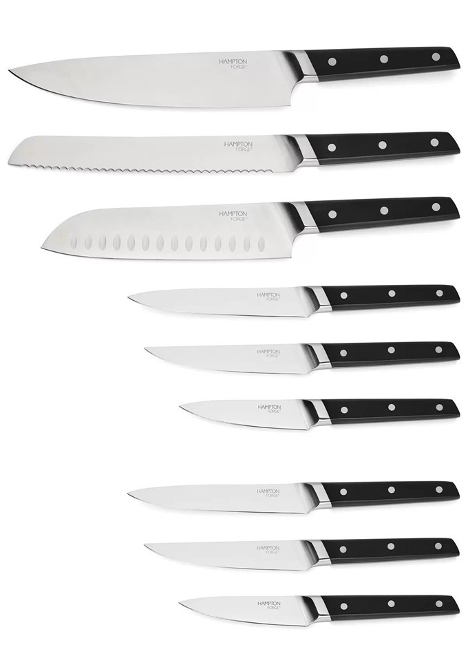 HAMPTON Forge Knife Set 9 Piece Fine-Edge Tapered Blade, Black.  <b>You mus