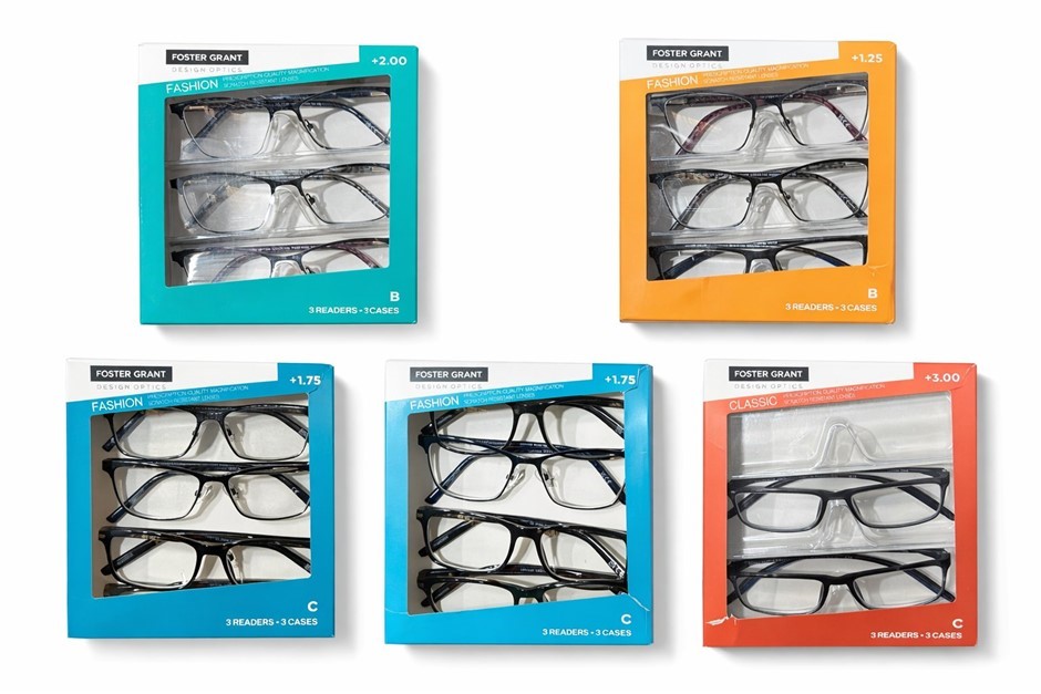 Assorted FOSTER GRANT Prescription Reading Glasses by Design Optics. NB: da