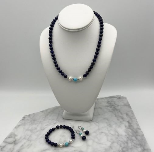 Lapis Lazuli, Turquoise, Pearls Jewellery Set