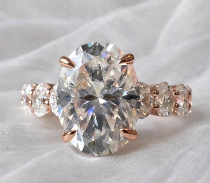 5.8ctw Oval Cut Moissanite Ring Rose Gold on Solid Sterling Silver