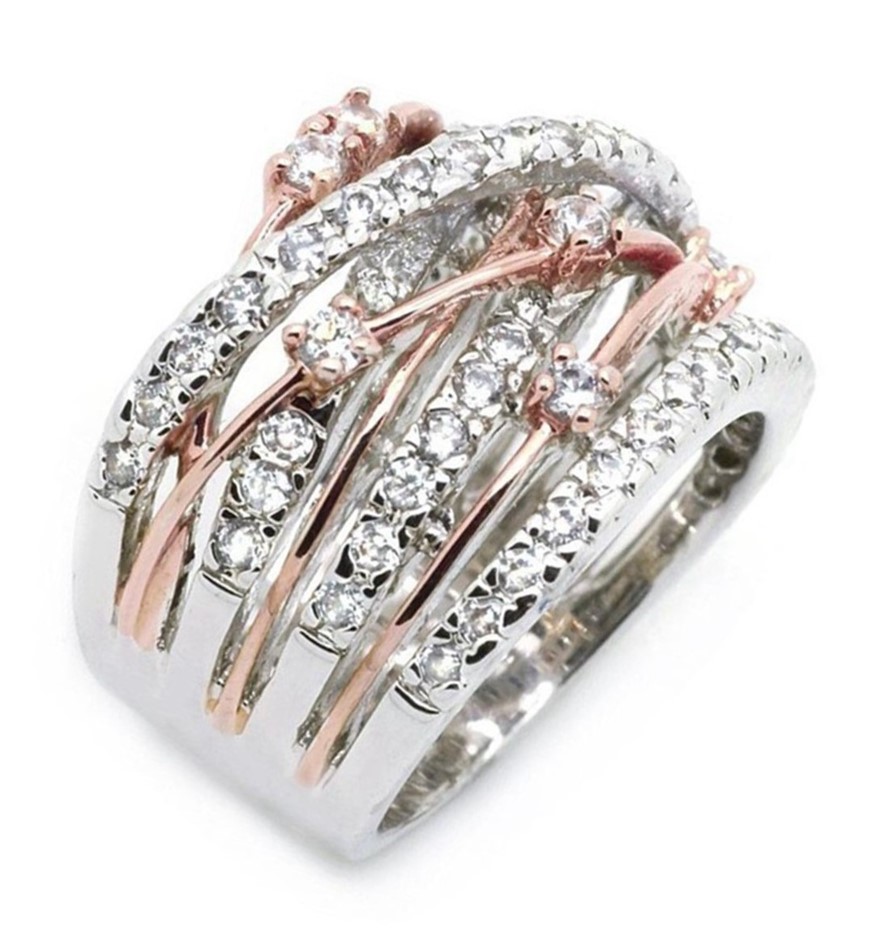 Designer Simulated Diamond Statement Ring - Rose & White - US Size 7