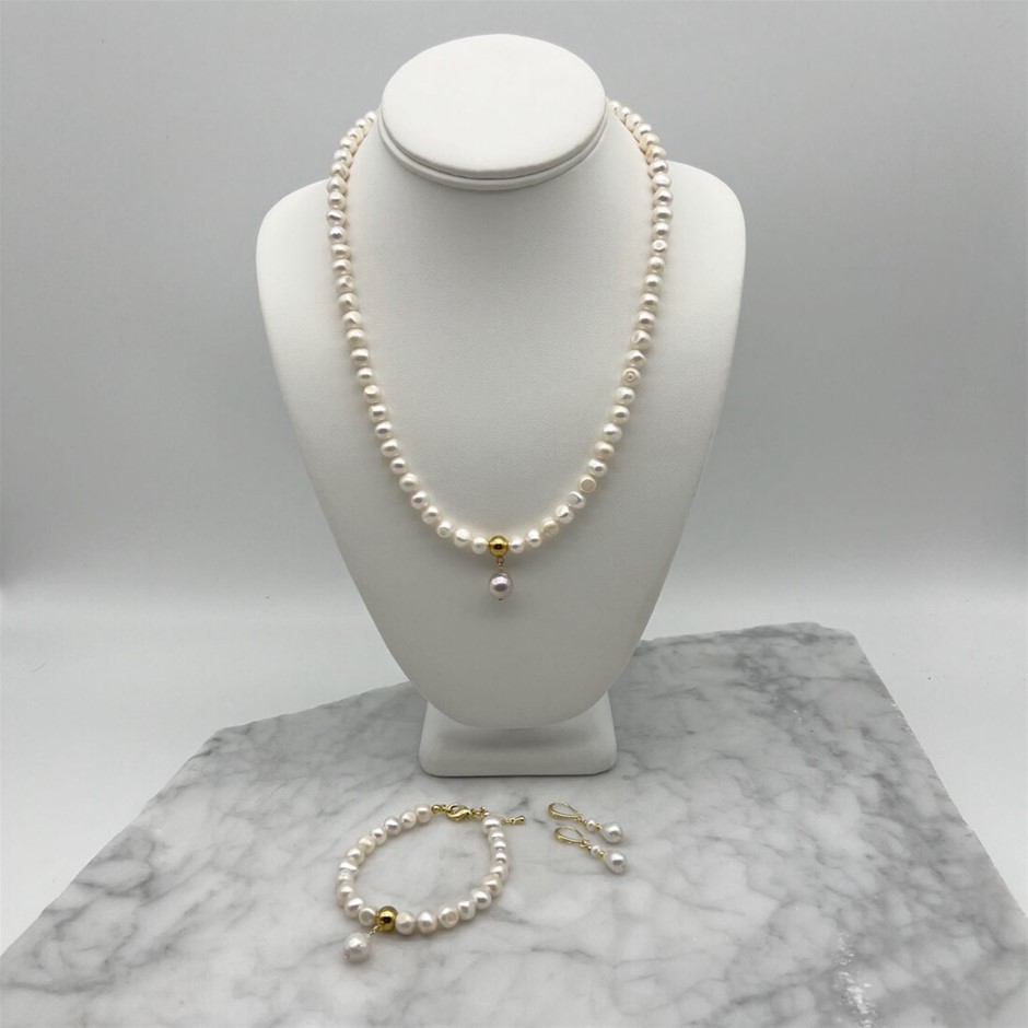 Sea White 6-7mm Mixed Shape Freshwater Pearls & Baroque Jewellery  Set