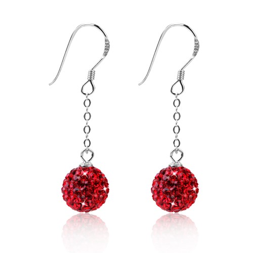 Red Crystal Disco Ball Earrings made with solid 925 Sterling Silver