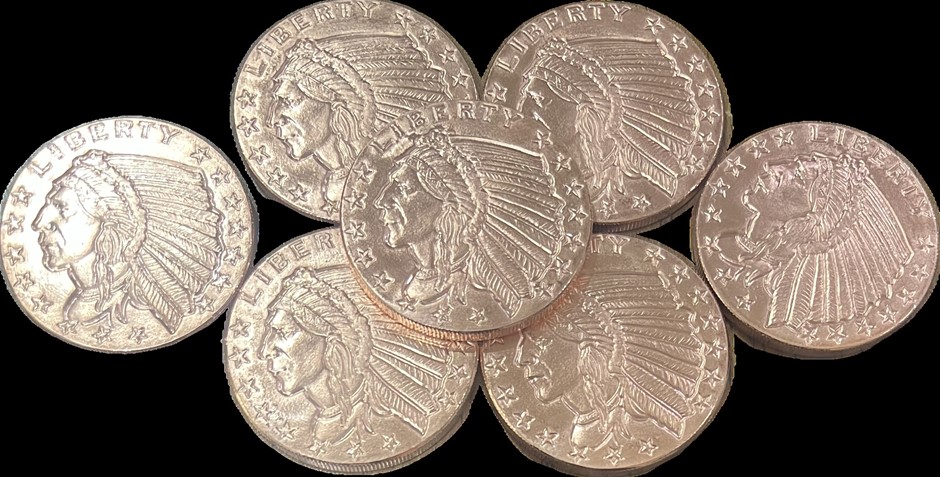 One Ounce Copper Red Indian Head x 7
