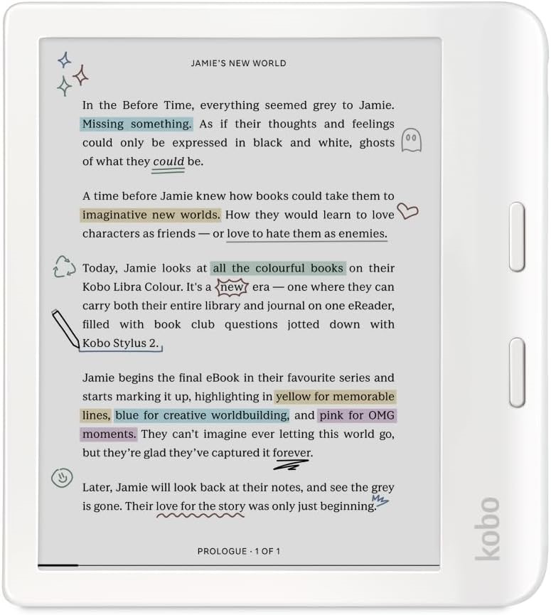 KOBO Libra Colour E-Book Reader, White. NB: Minor use  Buyers Note - Discou
