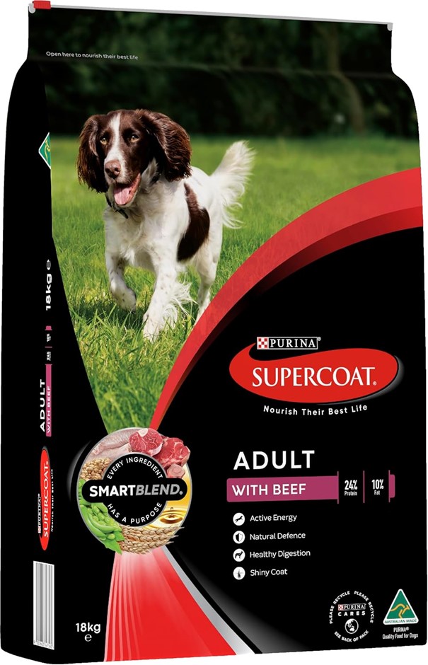 SUPERCOAT Smart Blend Adult Dry Dog Food Beef, 18kg.
