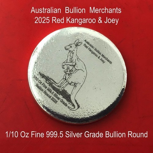 1/10 Oz 999.5 Silver Red Kangaroo & Joey 2025 AU Bullion Merchants Round