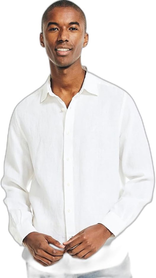 NAUTICA Men's Solid Linen Shirt, Size M, White (1BW), W25230.