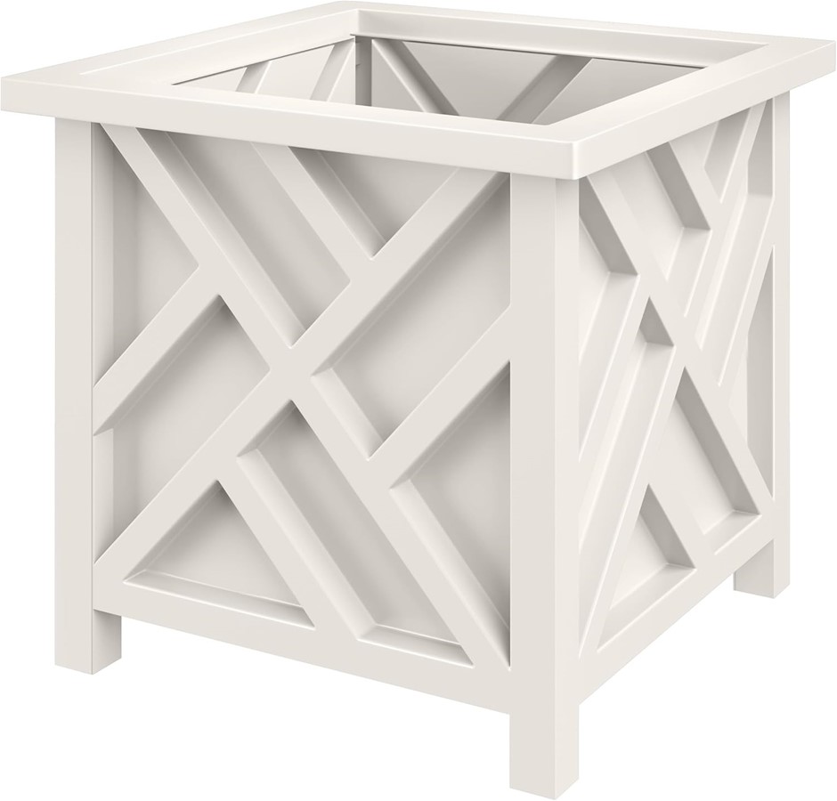 PURE GARDEN Lattice Design Planter Box. 15.5-Inch-Square Decorative Outdoor