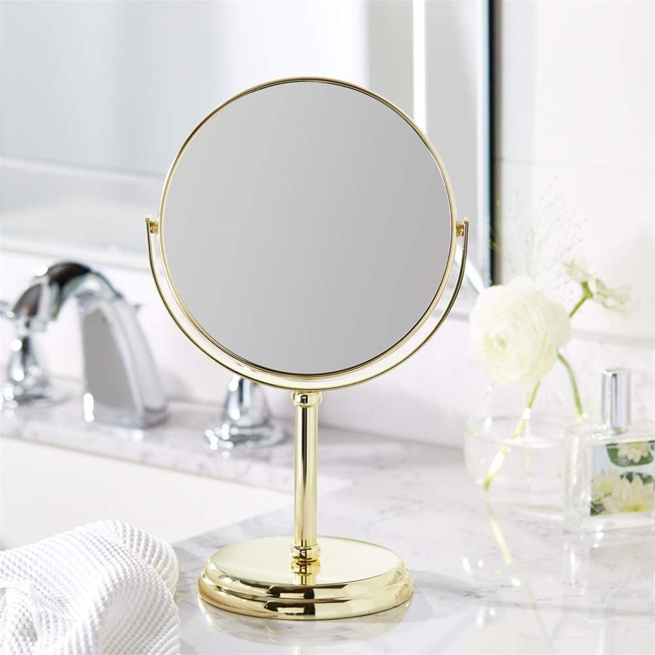 AMAZON BASICS Vanity Mirror, Magnification: 1X/5X, Colour: Gold. NB: Slight