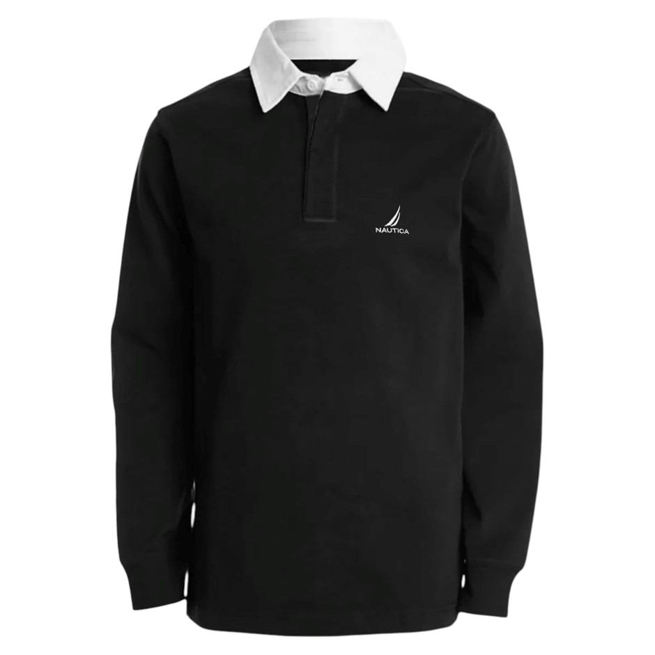 NAUTICA Men's Rugby Jersey, Size L, 60% Cotton, Black/White (0TB), K131024.