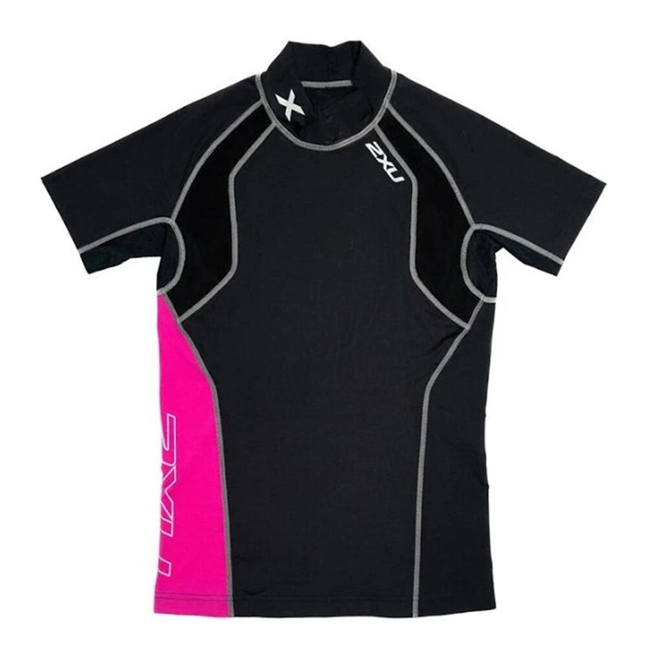 2XU Womens High Performance Power S/S Top, Size XS, Black/Rose.