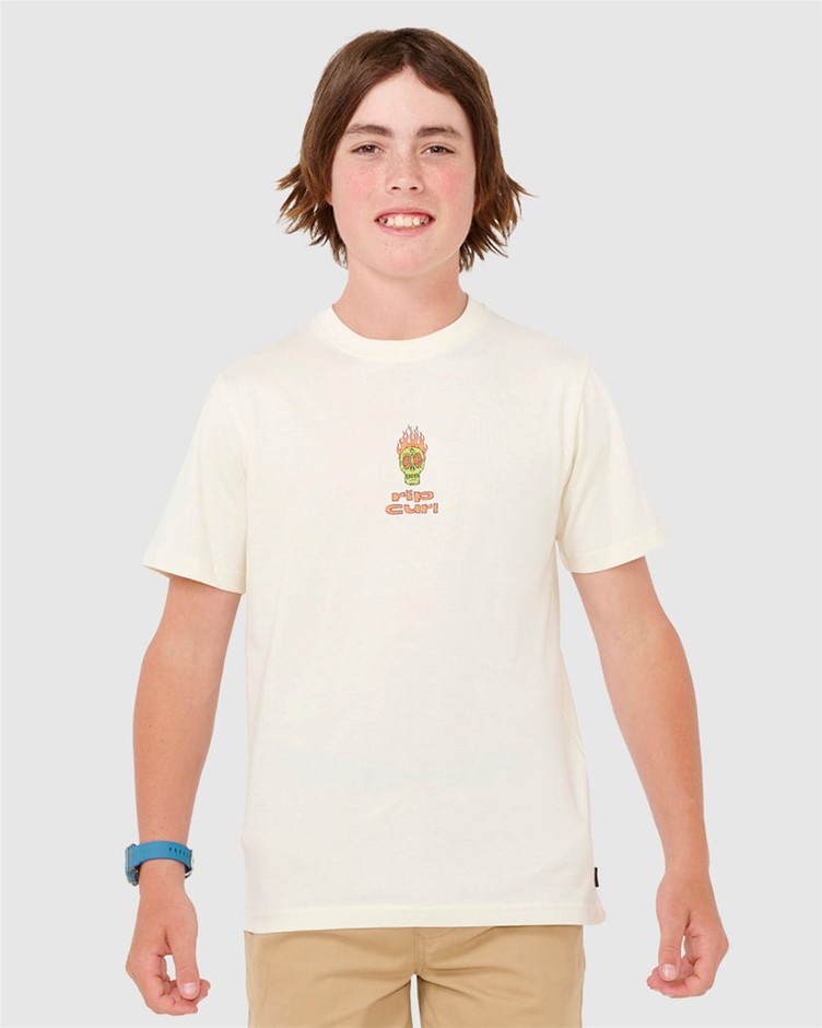 RIP CURL Boy's Cosmic Skull T-Shirt, Size 14, Bone. RRP: $ 35.99. Buyers N