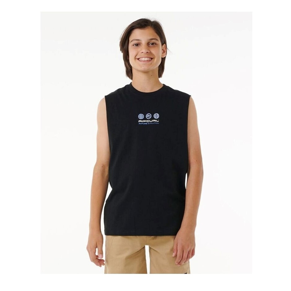 RIP CURL Boy's Future Evolution Muscle Crew Neck Tank Top, Size 10, Black.