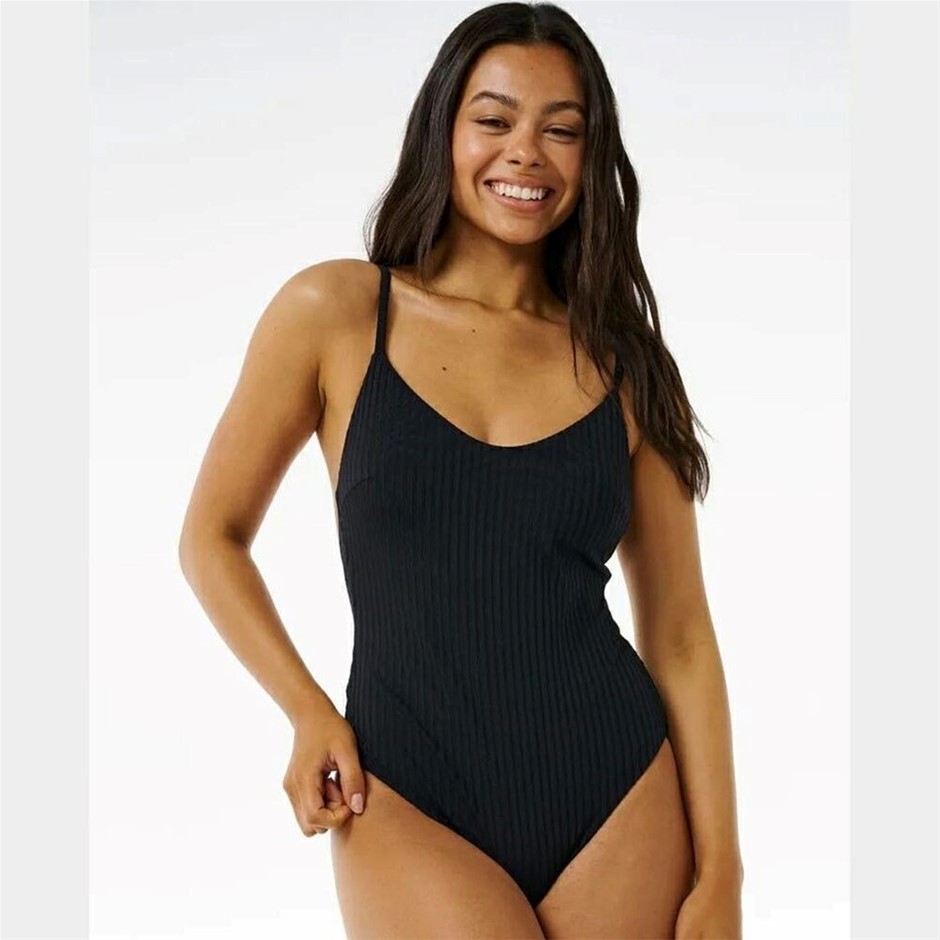 RIP CURL Women's Premium Cheeky One Piece Swim Suit - Black, Size L. RRP: $
